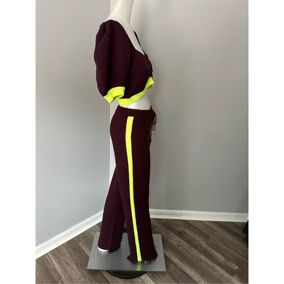 NWT For Love & Lemons Cropped Top And Sweatpant 2Piece Set Burgundy Large - Picture 6 of 9